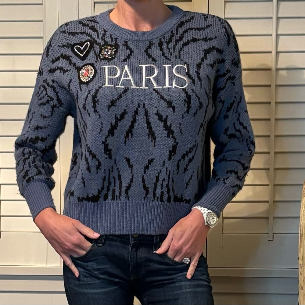 Cinq à Sept Blue and Black Sweater - Picture 2 of 11